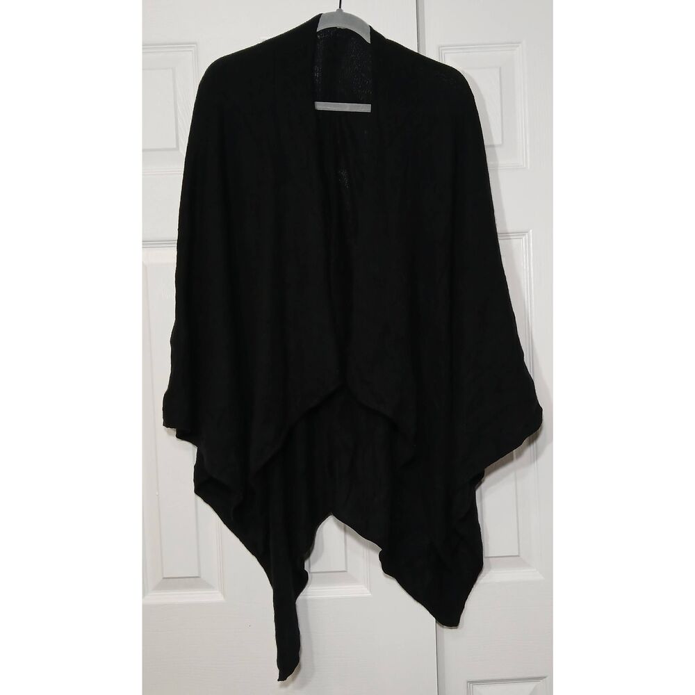 Womens xl one size fits all 100% cashmere lightweight poncho black throw shawl - Picture 3 of 8